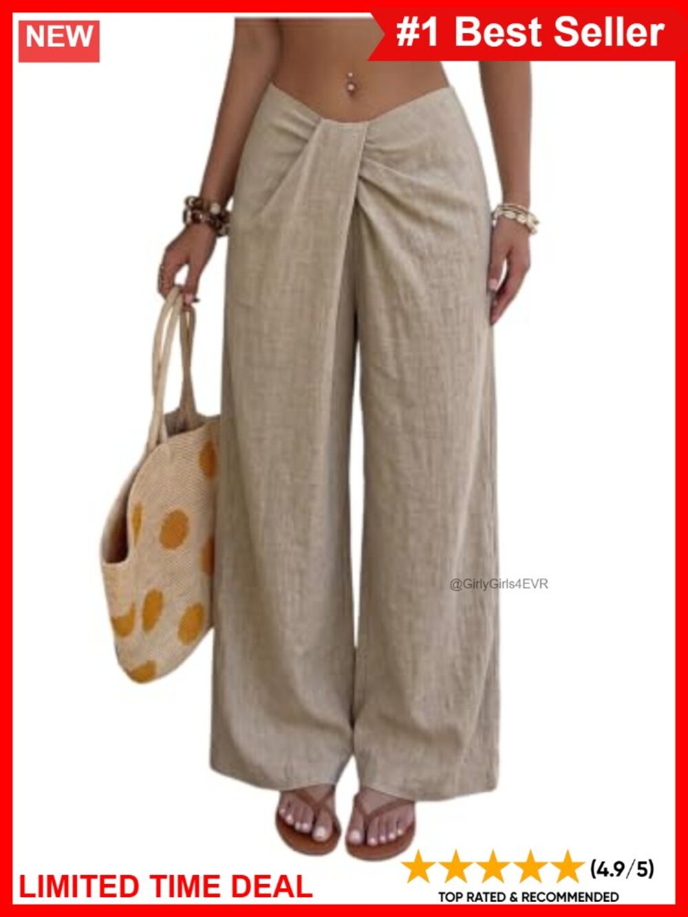 Linen Wide Leg Twist Front Palazzo Trousers Loose Boho Pants